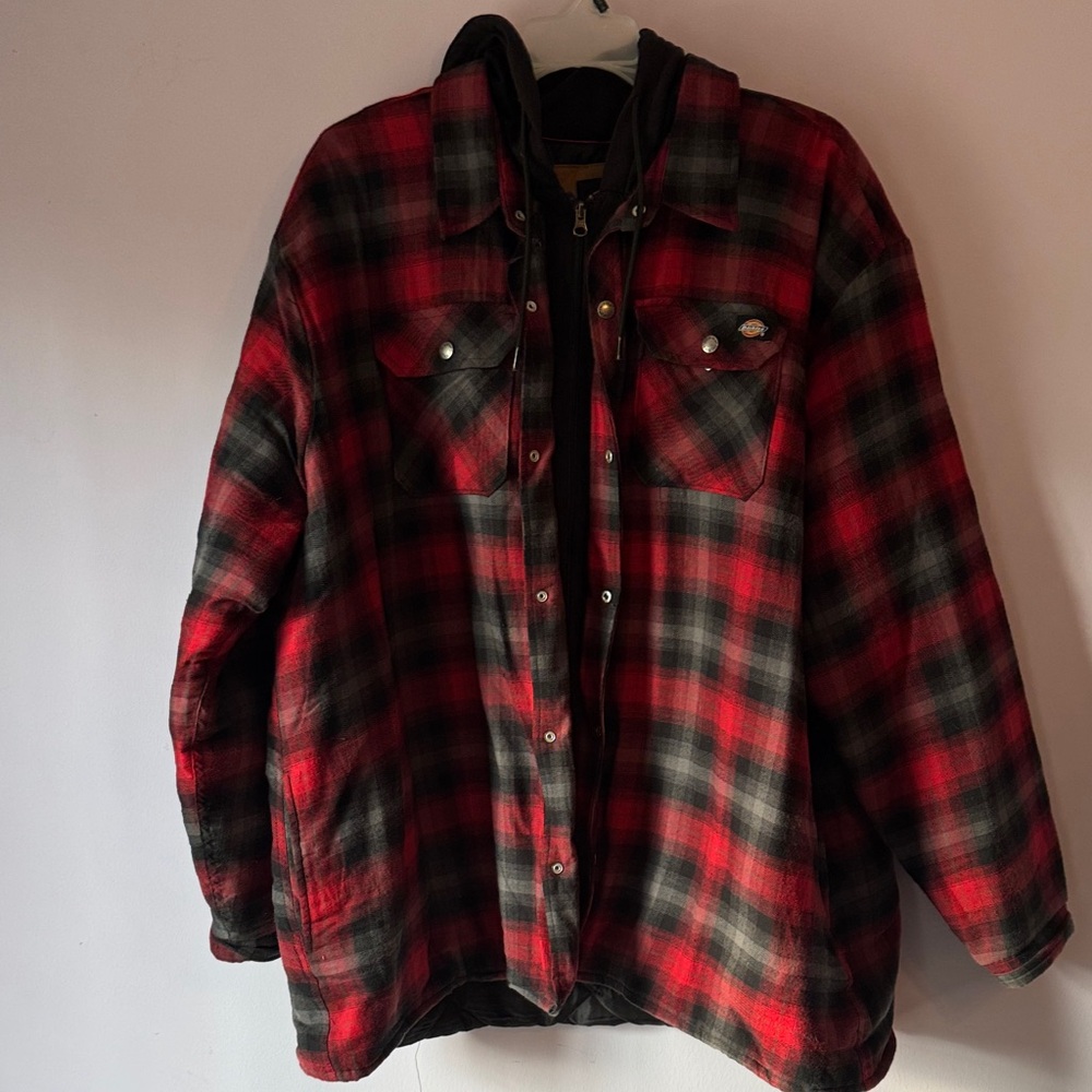 Dickies Mens 4X Red & Black Plaid Hooded Shirt Jacket